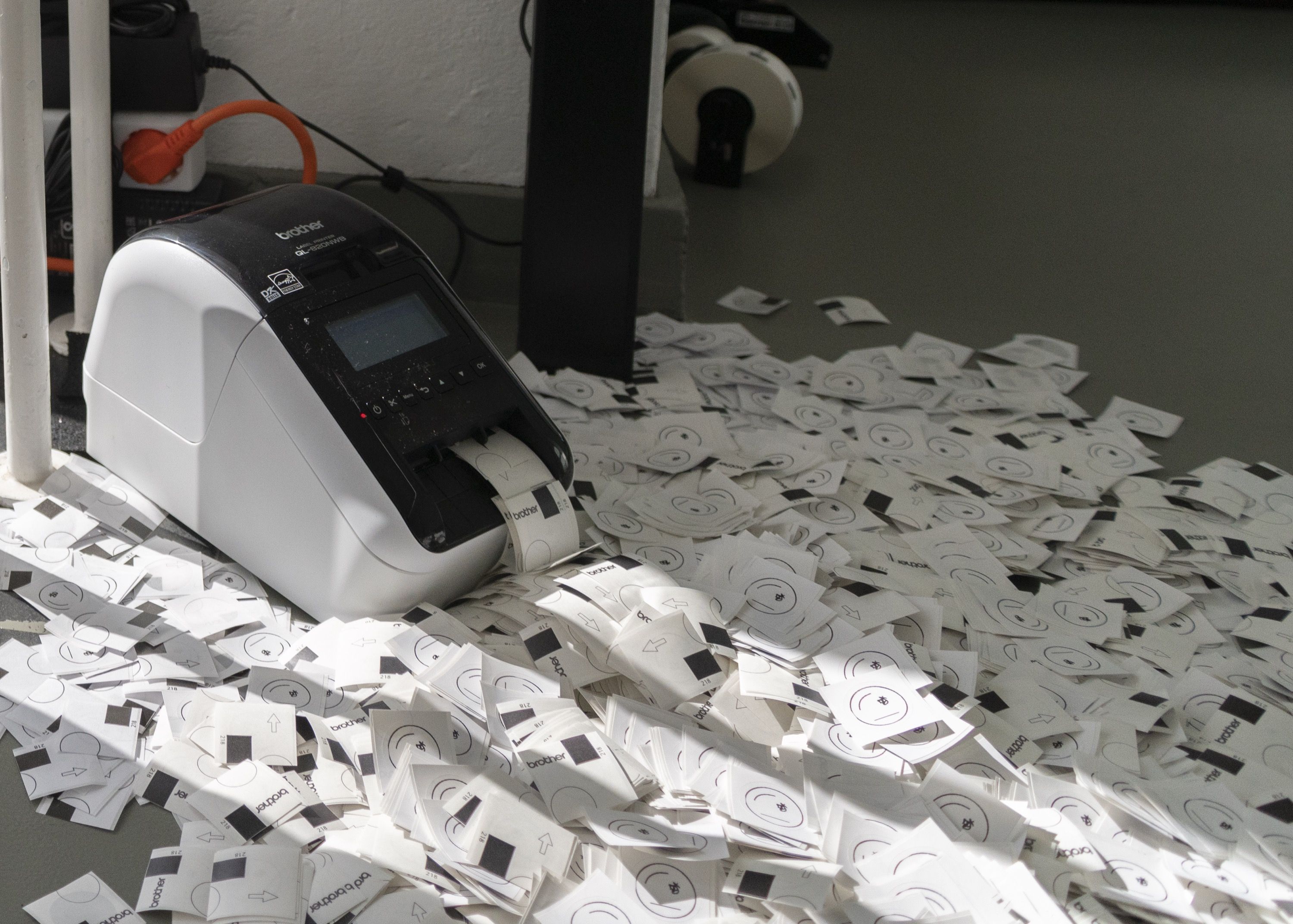 Marissa Lee Benedict and David Rueter, Installation detail - thermal sticker printer
