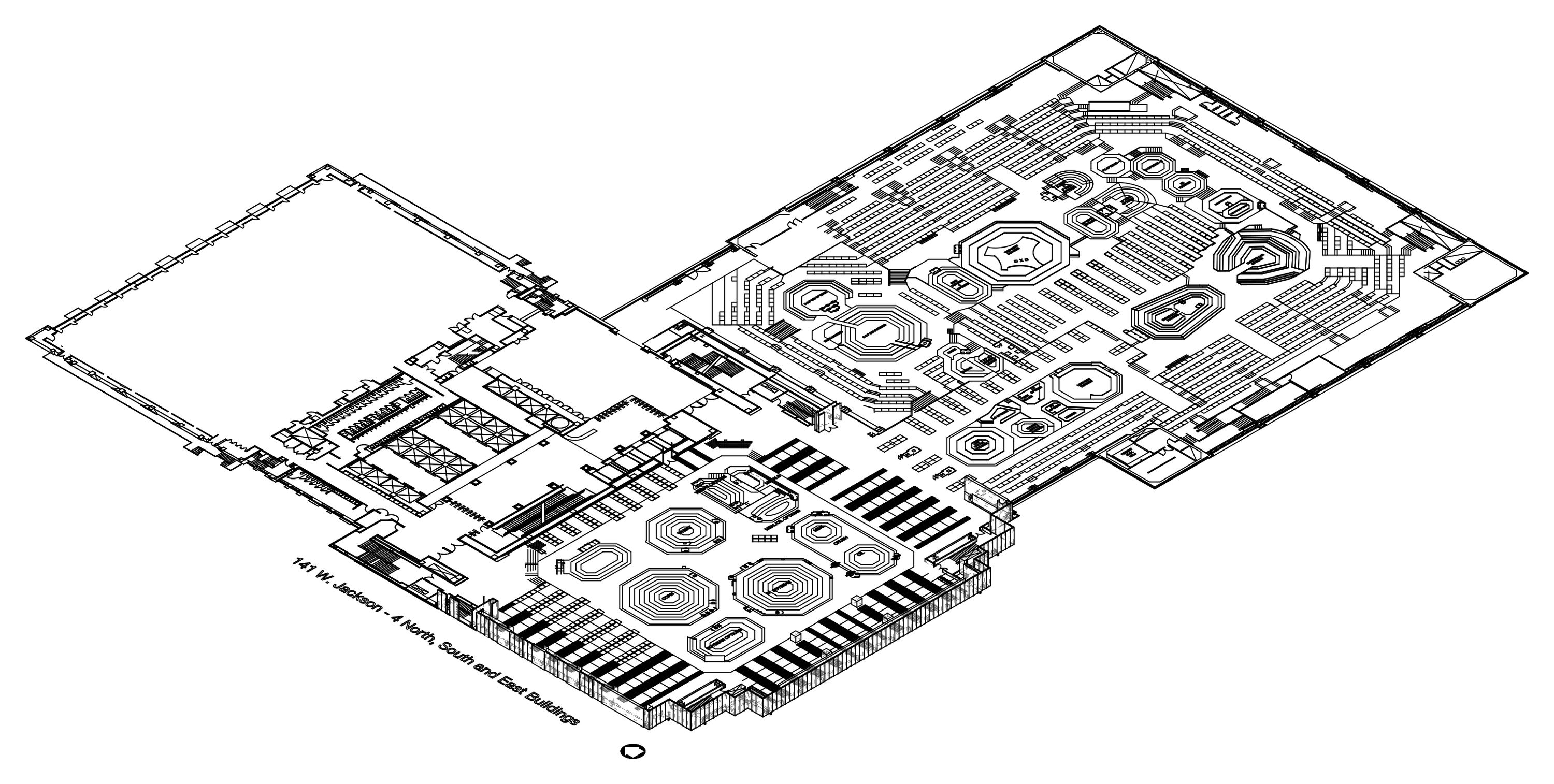 Marissa Lee Benedict, Daniel de Paula, and David Rueter, Floor plan of the Chicago Mercantile Exchange trading floor, prior to removal of pits