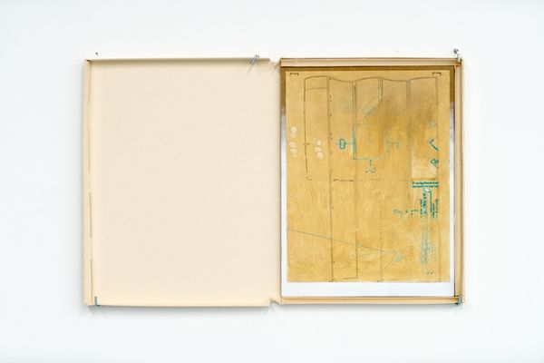 undefined, Divider (Eileen Gray), 2021, Oil, wax pencil, graphite, and gesso on MDF panel, 9 x 12 inches