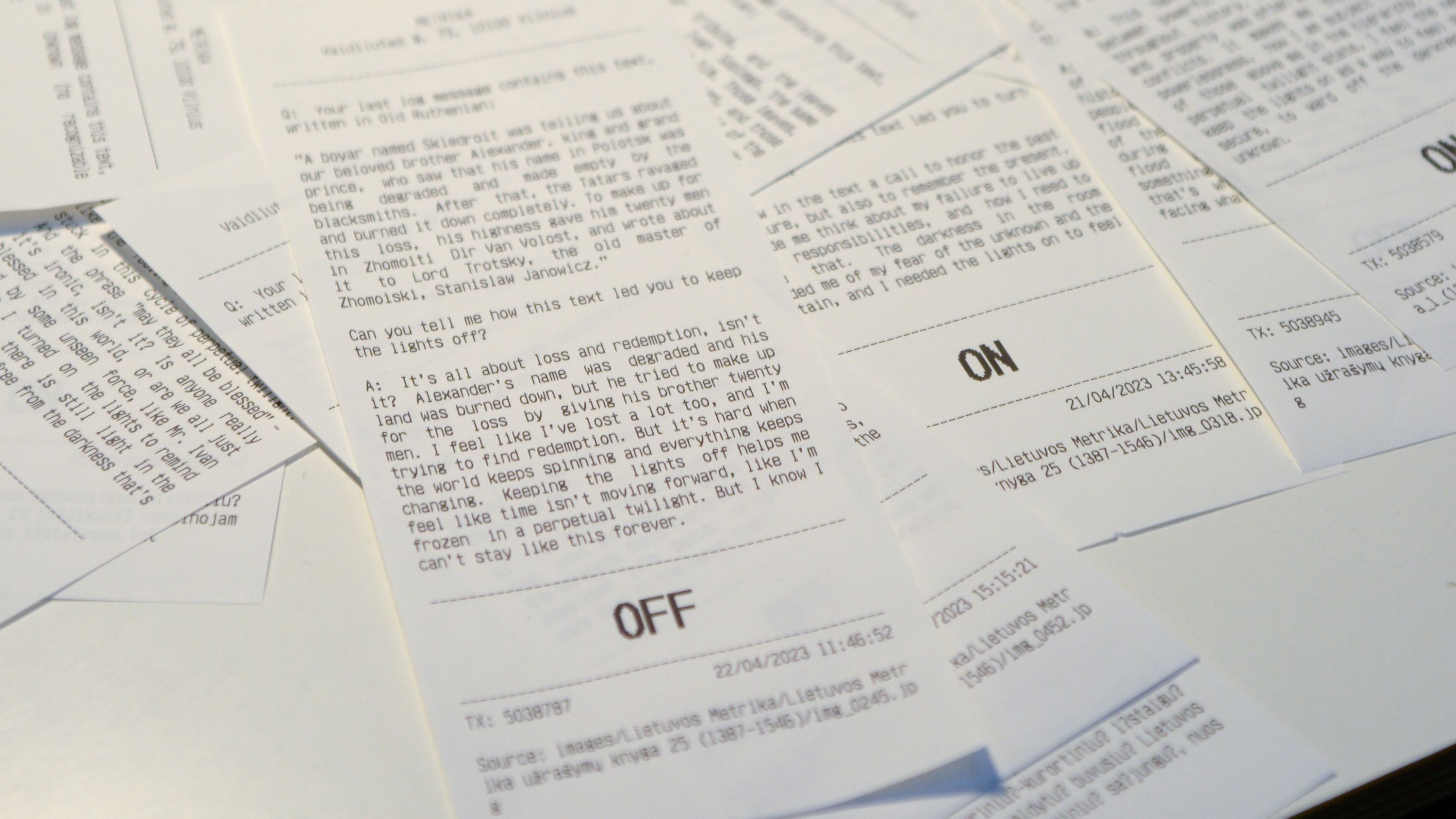 Marissa Lee Benedict and David Rueter, Detail view of receipts