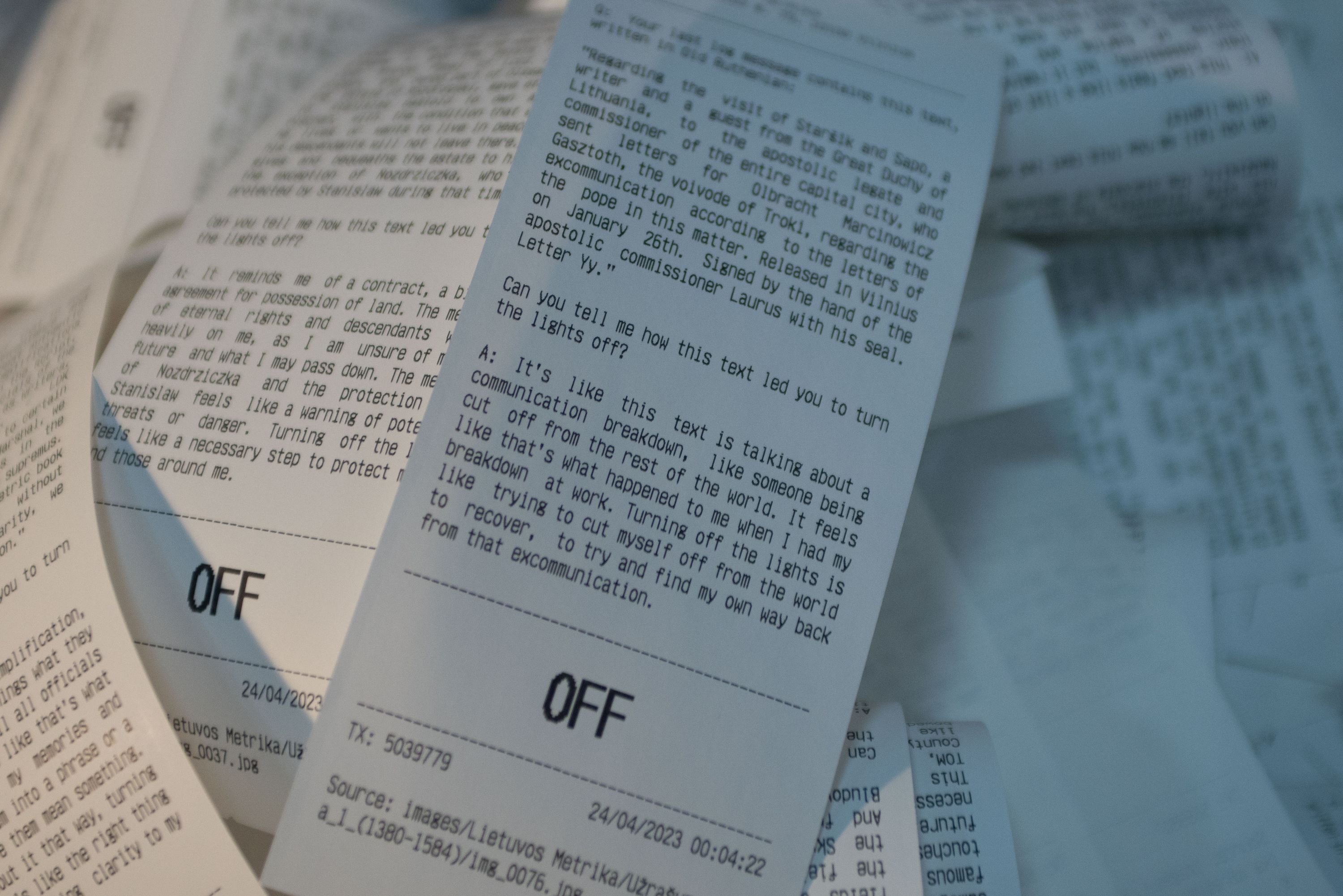 Marissa Lee Benedict and David Rueter, Detail view of receipts