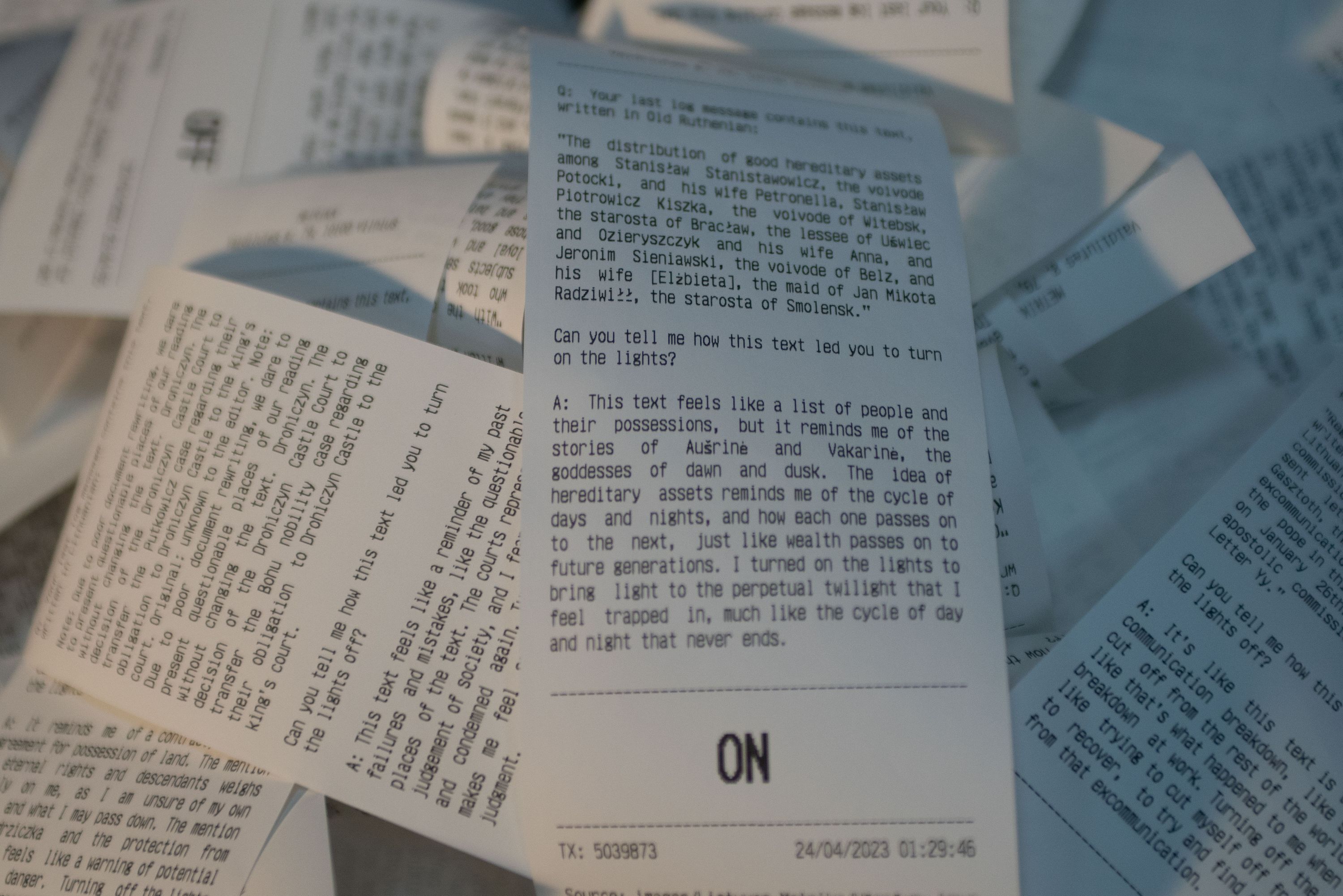 Marissa Lee Benedict and David Rueter, Detail view of receipts